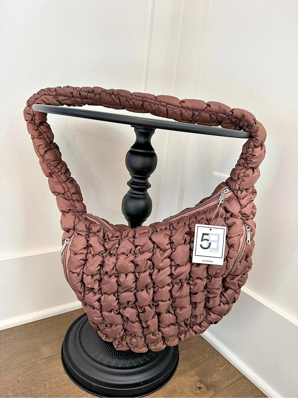 BÉ STYLE Puffer Bag Brown Puffer Shoulder Bag Like New